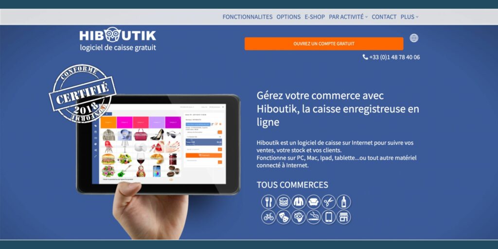 Page d'accueil d'Hiboutik